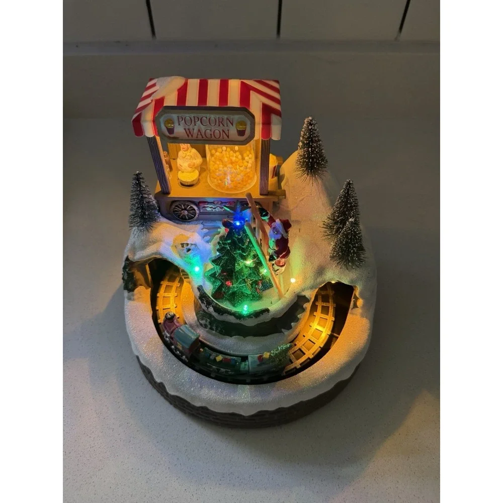 Christmas Village Houses Popcorn Wagon House Village with Music and Led Lights
